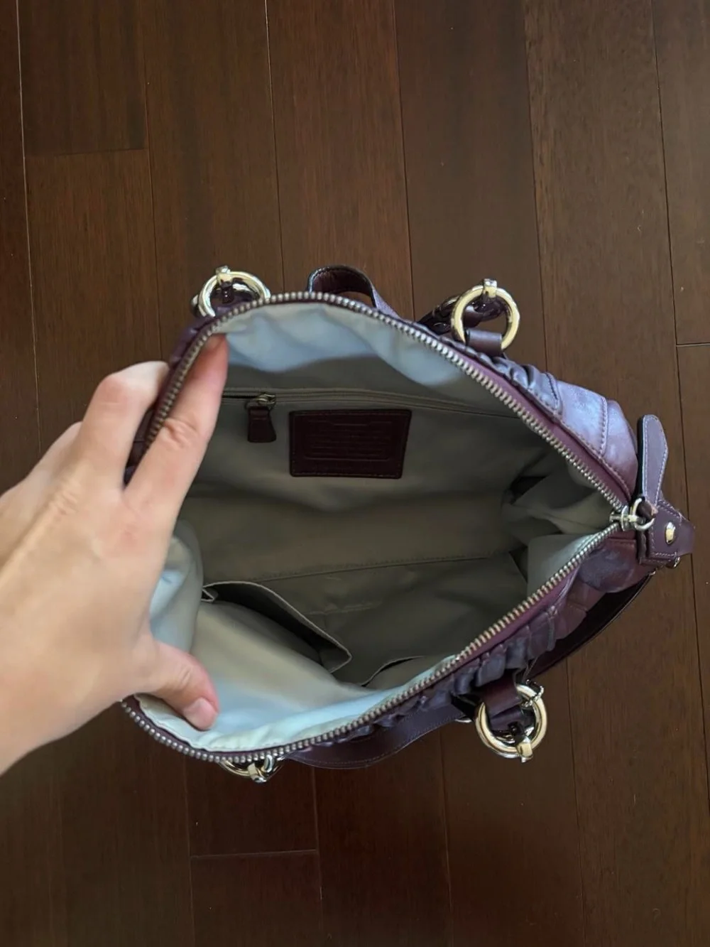 Coach Plum Leather Satchel with Silver Hardware